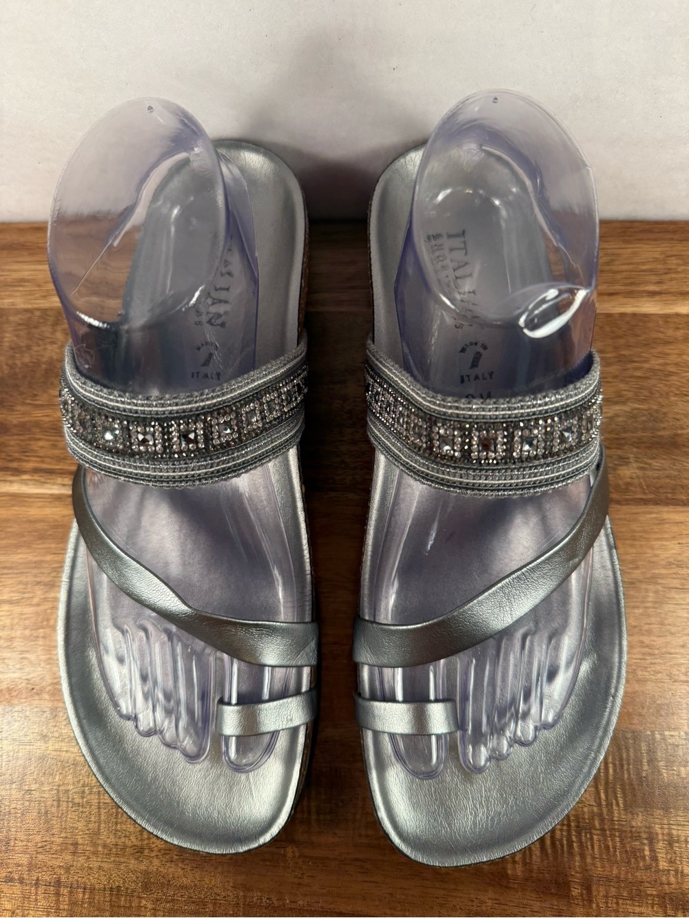 Italian Shoemakers Galaxy Silver Sandals with Rhinestones Size 9 NWOT